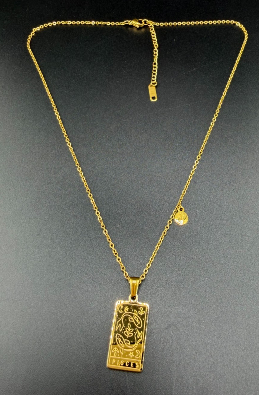 Mint & Lily 18k Gold Plated Pisces Zodiac Card Pendant Chain Necklace 16-18"